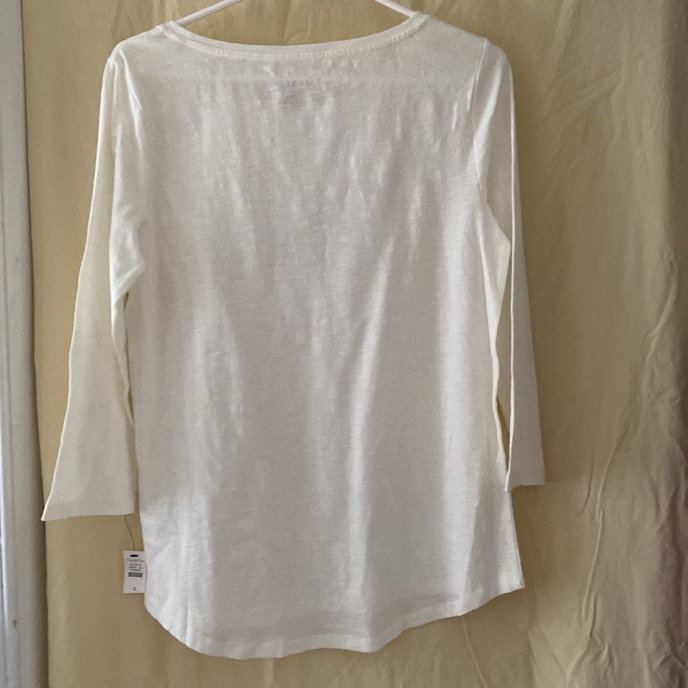 Talbots Small Tuxedo Cat Off White 3/4 Sleeve Scoop Neck Cotton Tee New - Picture 8 of 13
